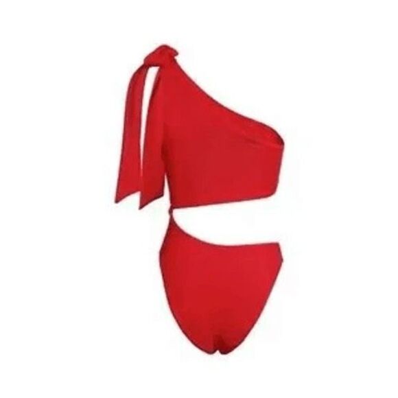 Skin by SAME Cut Out One Piece Swimsuit in Ribbed Red Sz L - Picture 2 of 6